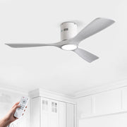 52 Inch Mounting Type Solid Wood Ceiling Fan With Light Kit Dimmable LED, DC 6 Speed ,Remote Control Ceiling Fan  for Patio Living Room, Bedroom, Office,Indoor.(Matte White+Wood)