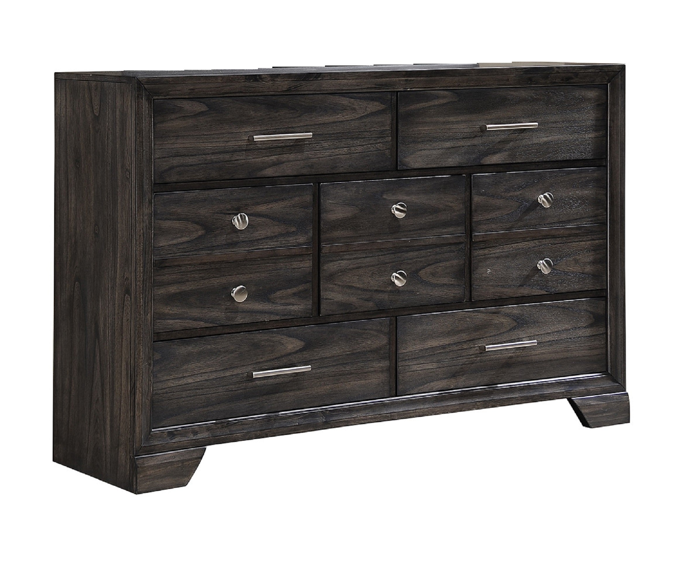 1pc Contemporary Dark Wood Grain Finish Metal Knobs Storage Drawers Dresser Wooden Gray