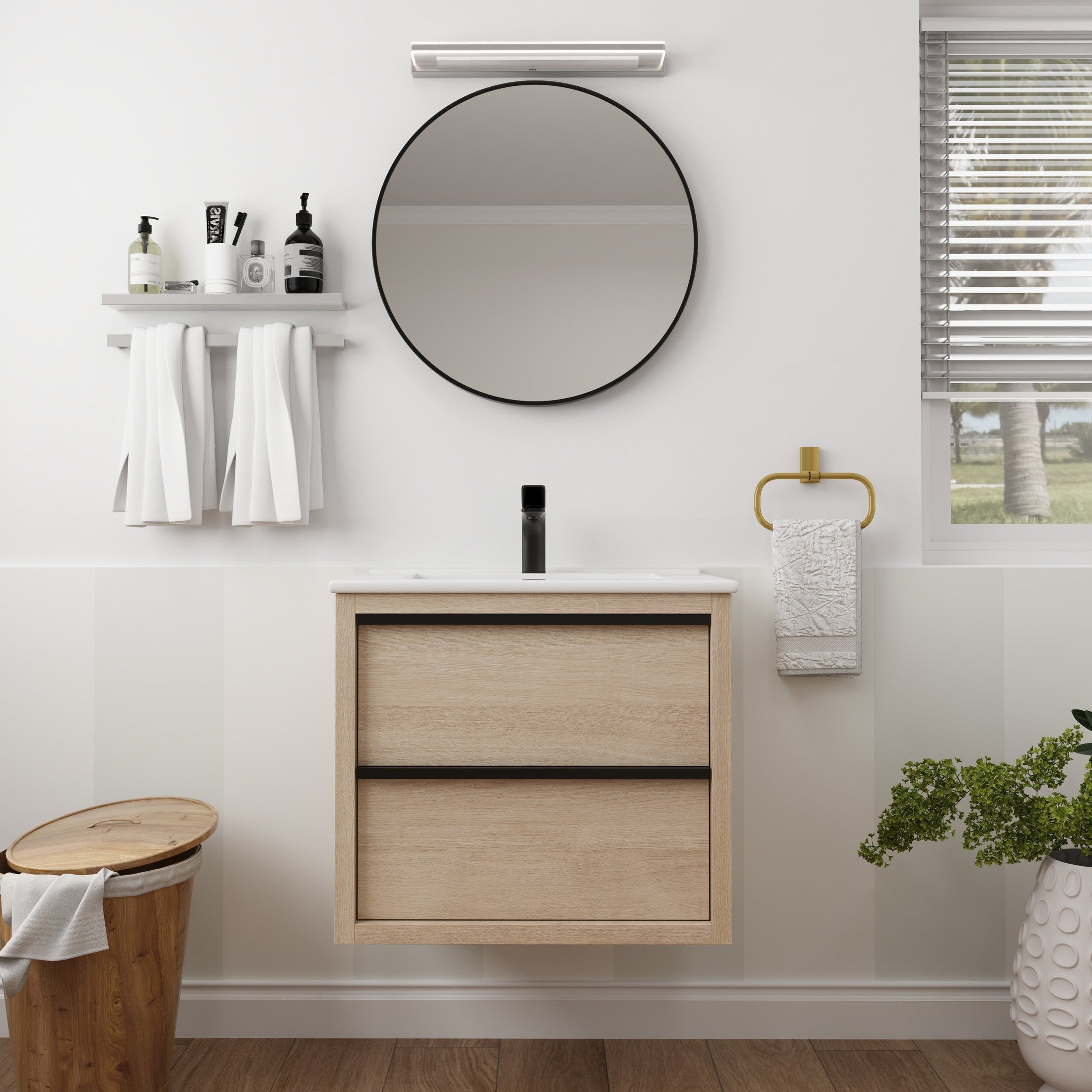 24' Bathroom Vanity with 2 Soft Close drawers,  White Ceramic Basin-BVA02524PLO-G-BL9060B(W1286S00034)