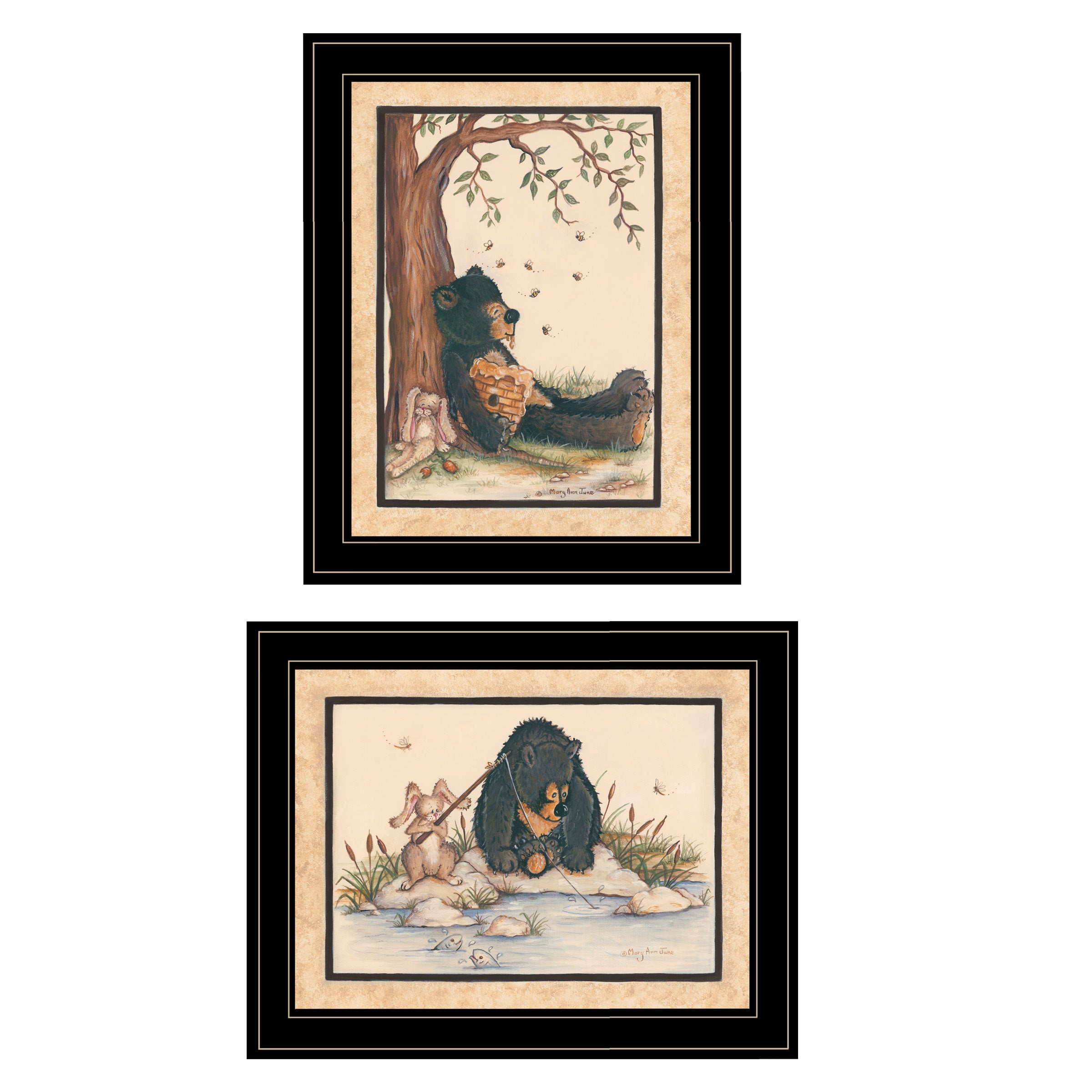 'Gone Fishing' 2-Piece Vignette by Mary June, Black Frame