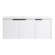 Contemporary 48' Wall Mounted Bathroom Vanity with Resin Double Sink & Soft-Close Doors, White Plywood
