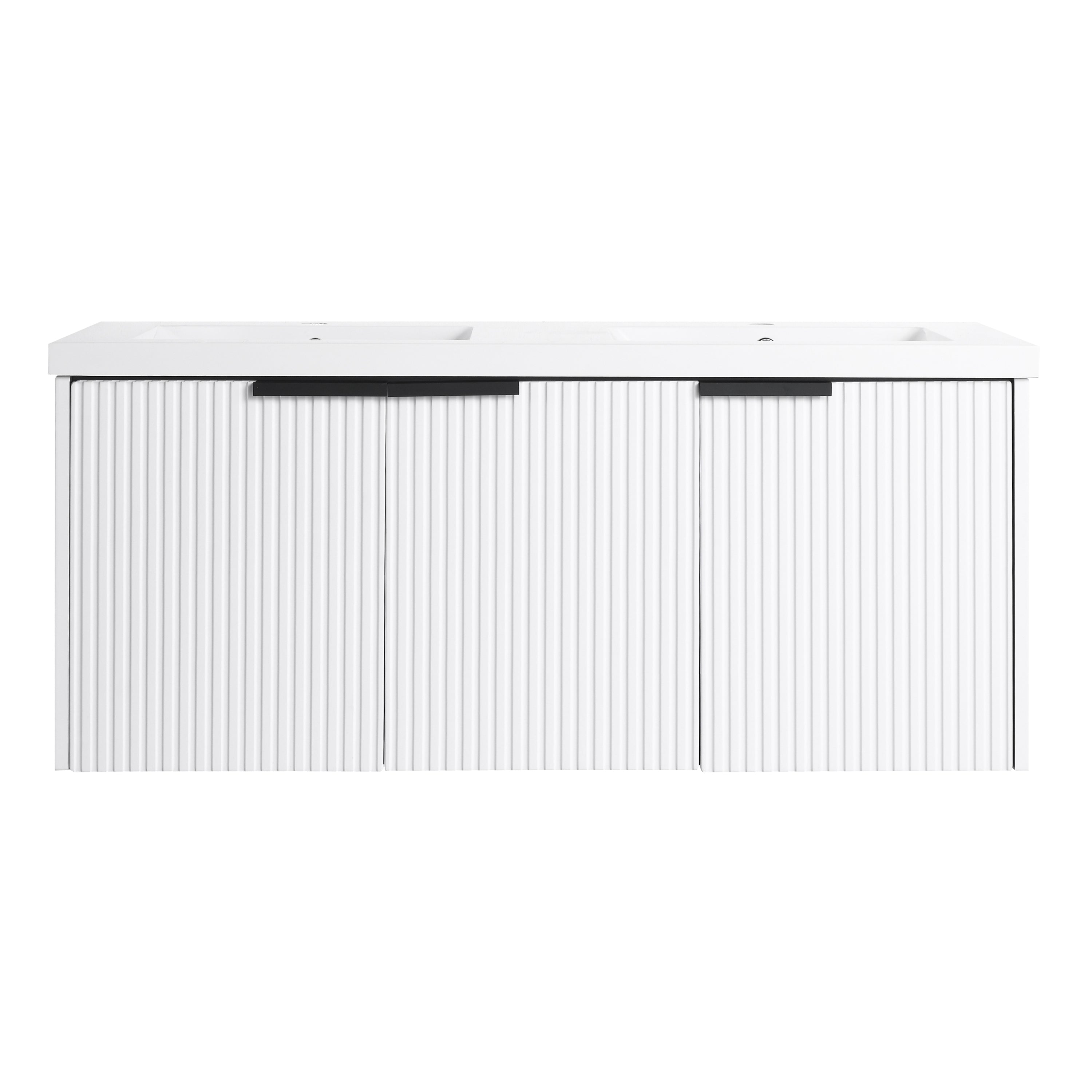 Contemporary 48' Wall Mounted Bathroom Vanity with Resin Double Sink & Soft-Close Doors, White Plywood