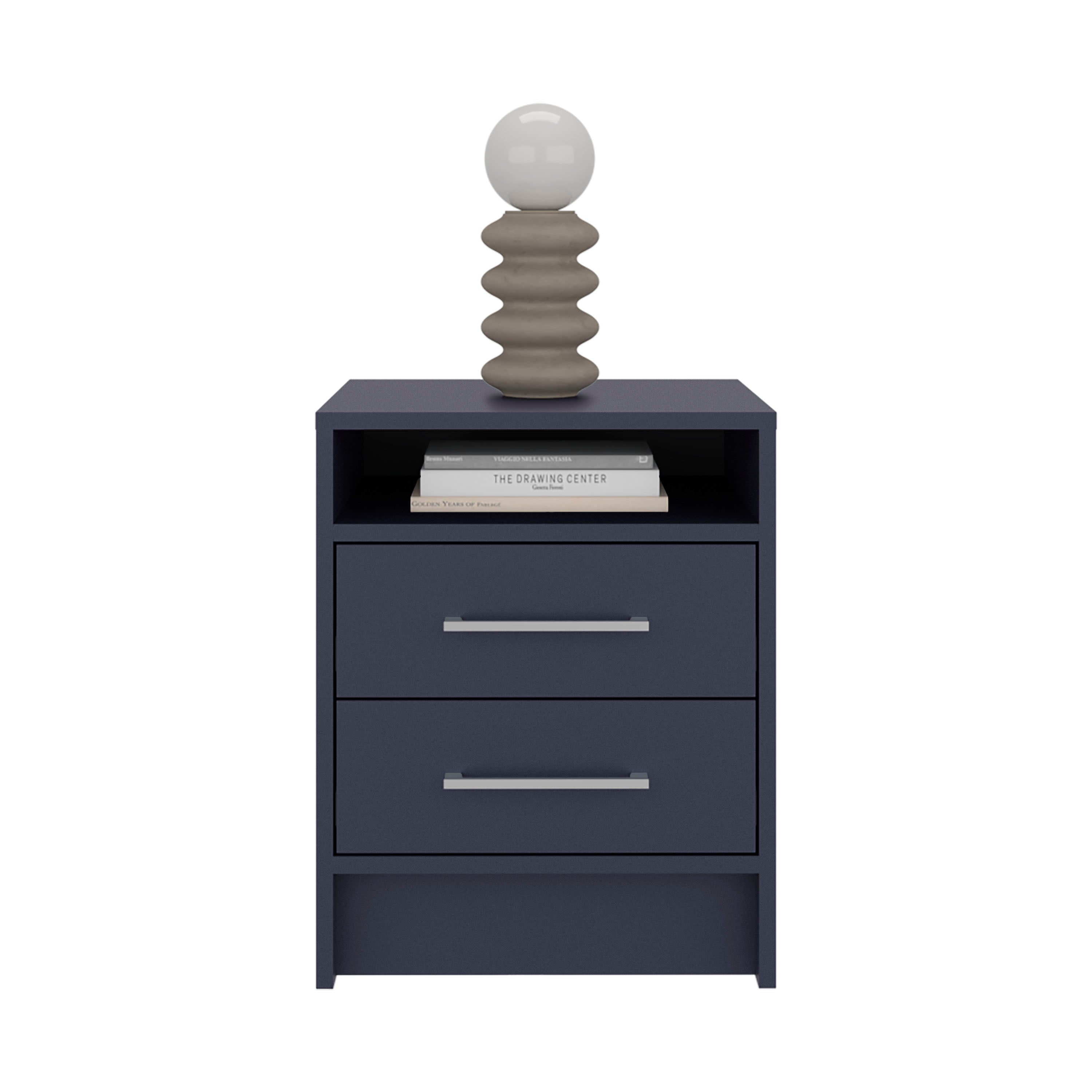 Eter Nightstand with Two Drawers and One Open Storage Shelf, Modern Bedroom Storage