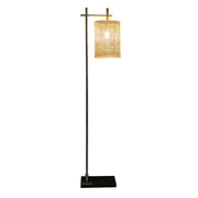 Brizo Tall Corner Floor Lamp with Bamboo Lampshade for Living Room, Bedroom & Office, Dark Brown and Bronze