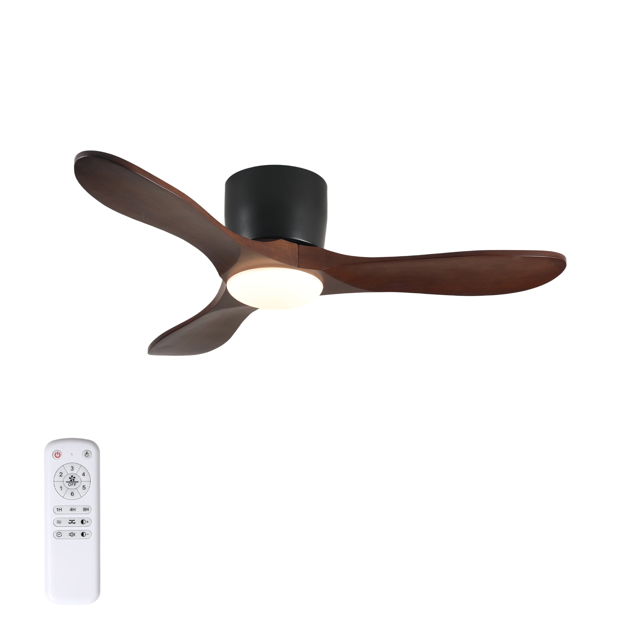 42-inch Ceiling Fan with Light, 3 Dark Walnut Wood Blades, Remote Control, Reversible DC Motor for Living Room