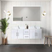 Glossy White Double Bath Vanity 60 in. W x 22 in. D, White Quartz Top, and Faucet Set