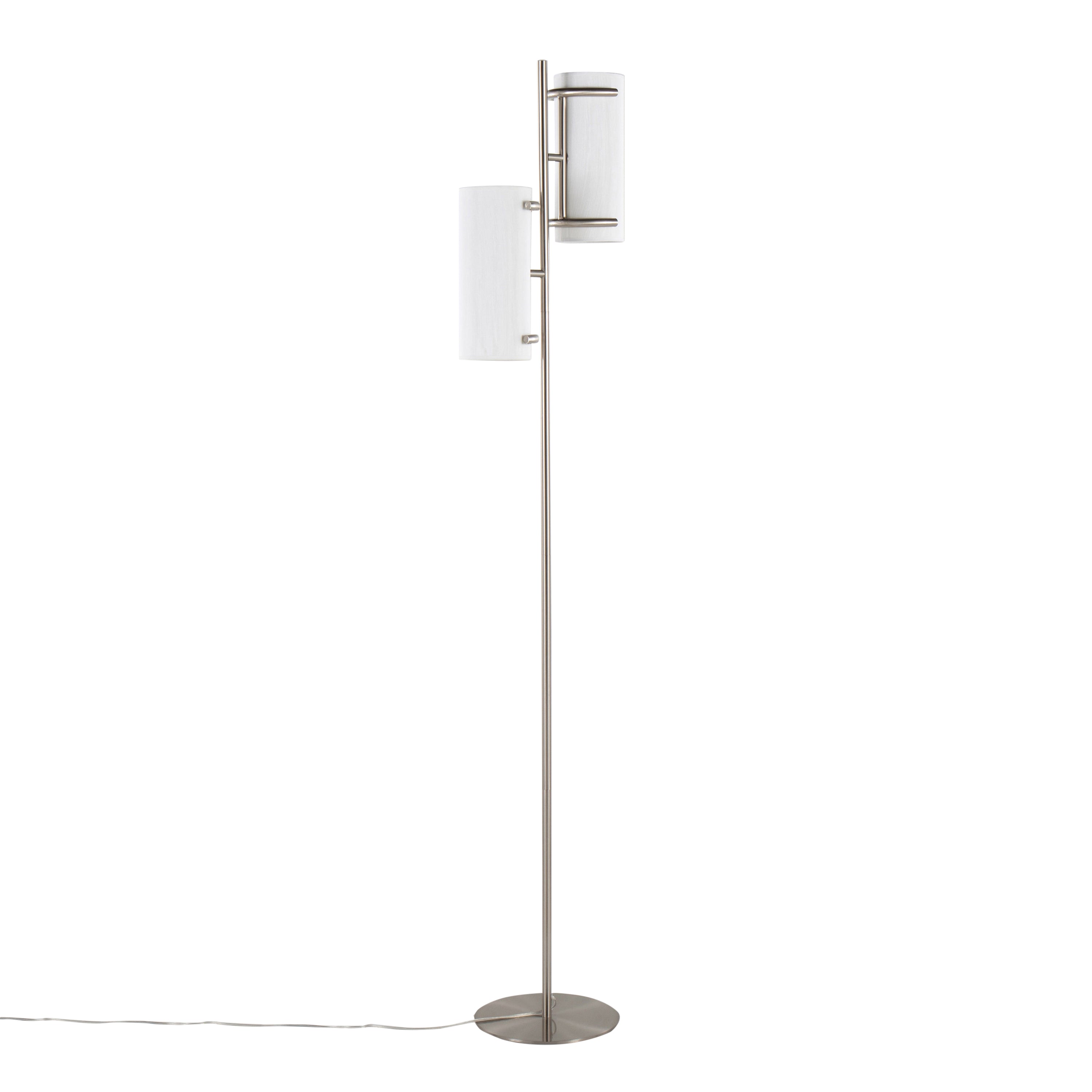 Rhonda Contemporary/Glam Floor Lamp in Brushed Nickel with White Shade by LumiSource