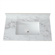 Sintered Stone Carrara White Bathroom Vanity Top with Rectangular Undermount Ceramic Sink and Backsplash