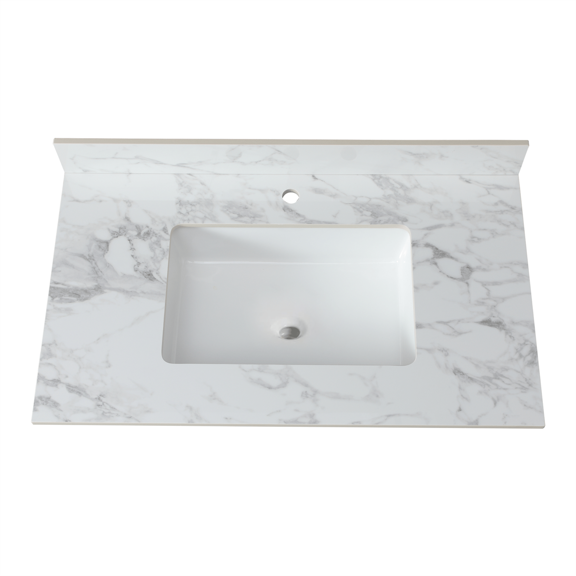 Sintered Stone Carrara White Bathroom Vanity Top with Rectangular Undermount Ceramic Sink and Backsplash