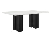 1pc White Rectangular Marble-like Tabletop Dark-finished Base Wooden Dining Room Furniture
