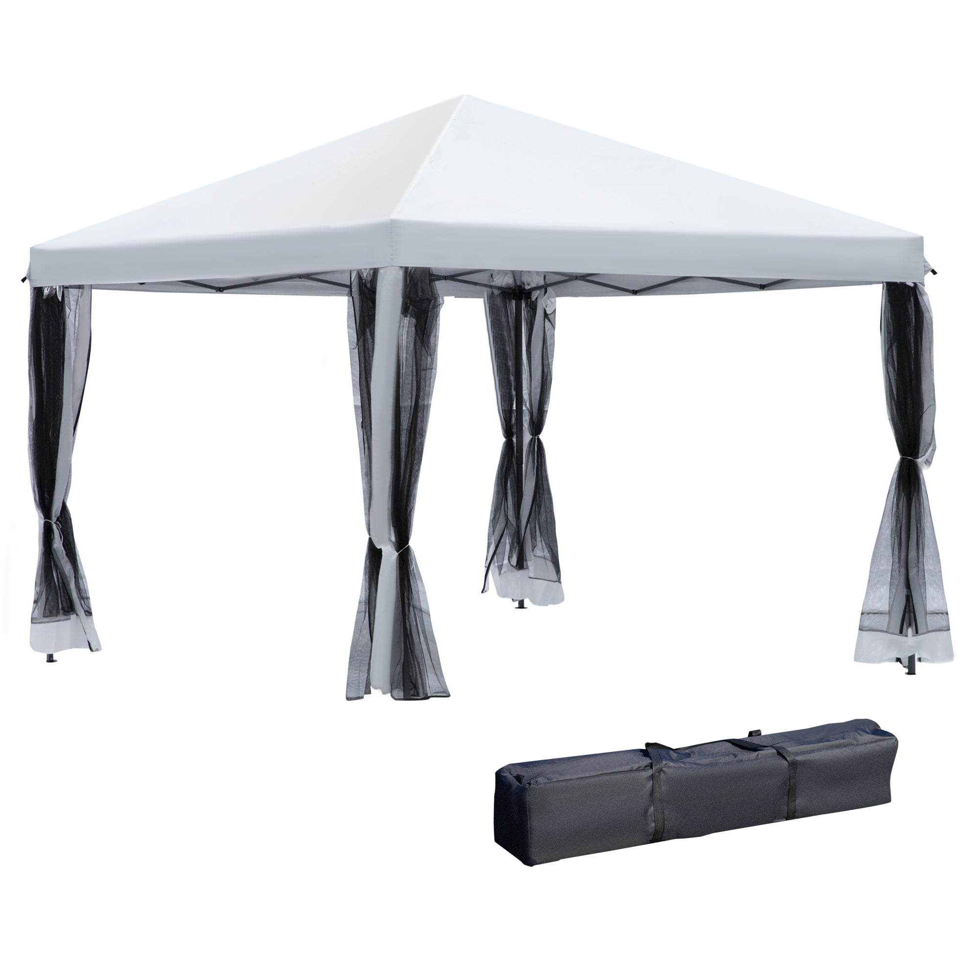 10' x 10' Pop Up Canopy Tent with Netting, Instant Gazebo, Ez up Screen House Room with Carry Bag, Height Adjustable, for Outdoor, Garden, Patio, Cream White