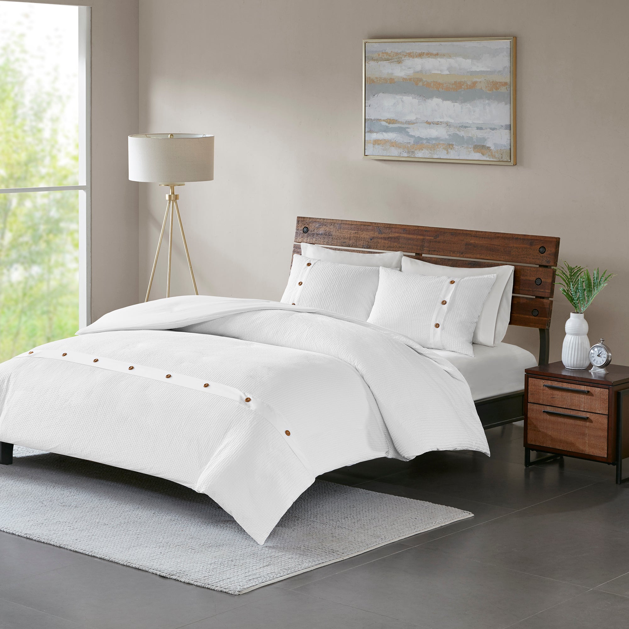 Full/Queen 3 Piece Cotton Waffle Weave Duvet Cover Set
