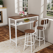 3 Piece Bar Table Set, Bar Table and Chairs Set of 2 with Metal Frame and Storage Rack , Modern Counter Height Table with 2 Stools for Kitchen, Dining Room, Living Room Breakfast Table Wood Top