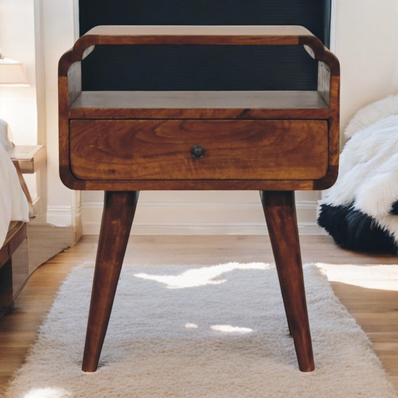 Newton Chestnut Nightstand, 1-Drawer, 1 Open-Slot, Dark Brown