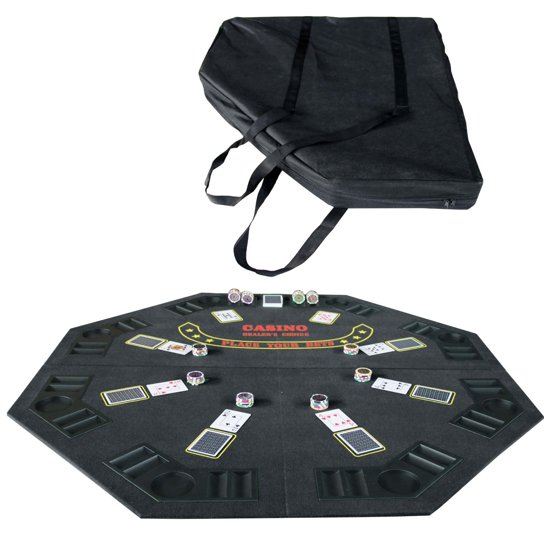 INO Design 48' Folding Poker Tabletop for 8-Player Texas Holdem Octagon Casino Game Portable Layout Mat Black