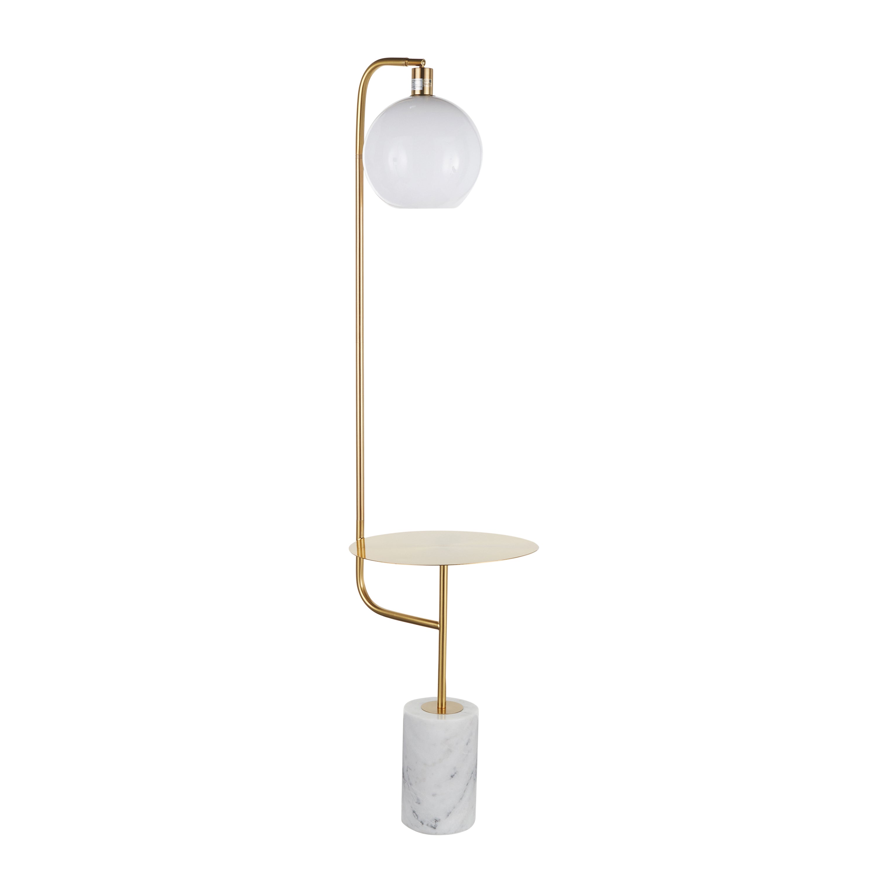 Symbol Contemporary/Glam Floor Lamp with Gold Metal Side Table and White Marble Base by LumiSource