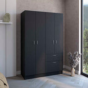 Armoire, Double Door Cabinet, One Drawer, Five Interior Shelves, Rod, Black / White