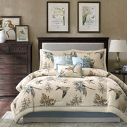 7 Piece Printed Cotton Twill Comforter Set Khaki Queen