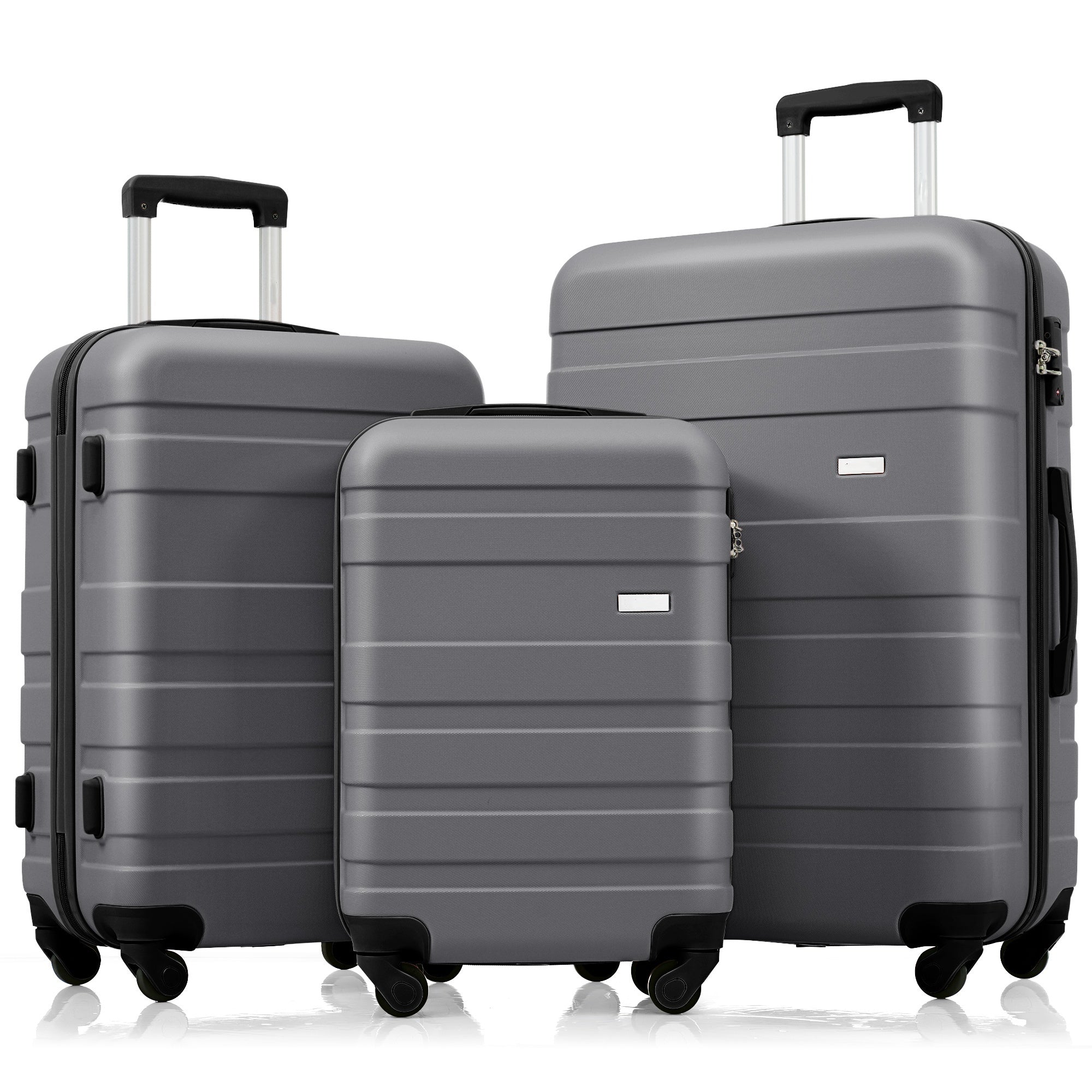 Luggage Sets New Model ABS Hardshell 3pcs Clearance Luggage Hardside Lightweight Durable Suitcase sets Spinner Wheels Suitcase with TSA Lock 20''24''28''( grey)
