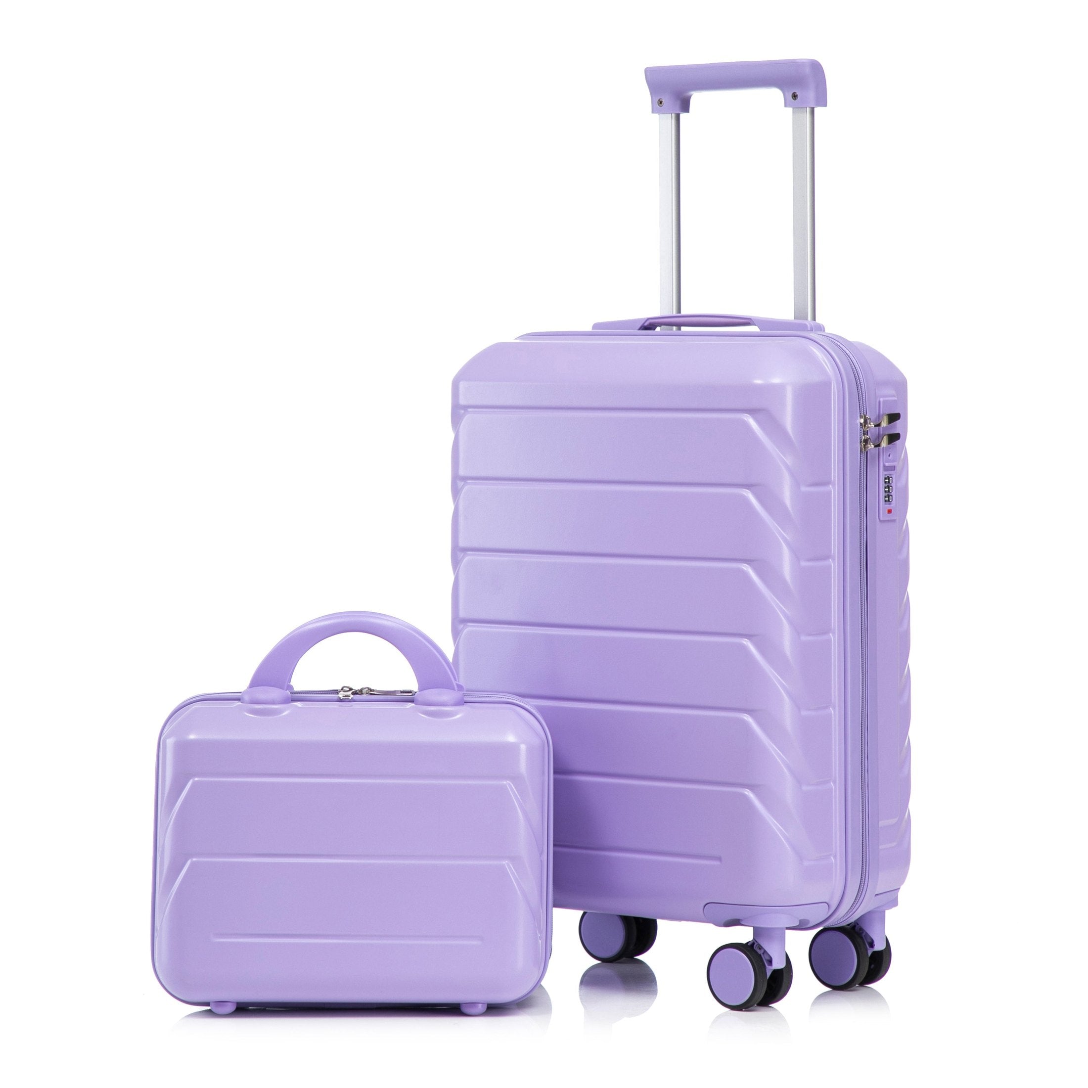 14'/20' 2 pcs/set in ABS Spinner Wheel Luggage, with Combination Lock,14' Cosmetic Case (Blue+Purple)