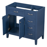 36' Bathroom Vanity without Sink, Cabinet Base Only, Bathroom Cabinet with Drawers, Solid Frame and MDF Board, Blue