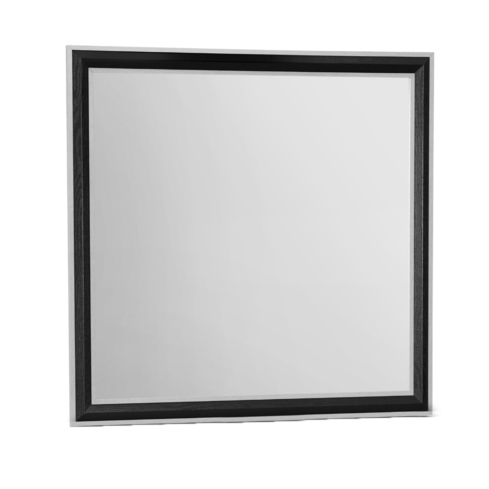 Modern Adelaide Grey Black Mirror with Sleek Silver Finish and Black Trim in Solid Wood and MDF