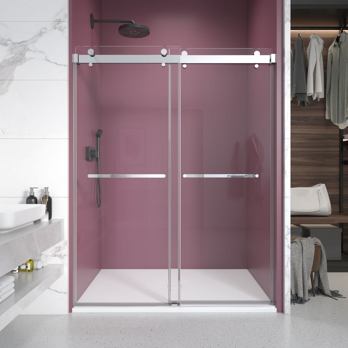 68'' - 72'' W x 76'' H Double Sliding Frameless Shower Door With 3/8 Inch (10mm) Clear Glass in Chrome