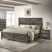 Rustic Gray 3pc Set Queen Size Bed 2x Nightstands Unique Design Headboard Bedroom Furniture Metal Accents