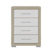 Elsa Two-Toned Chest with Bar Handle Style and Spacious Drawers in Natural and White Solid Wood and MDF