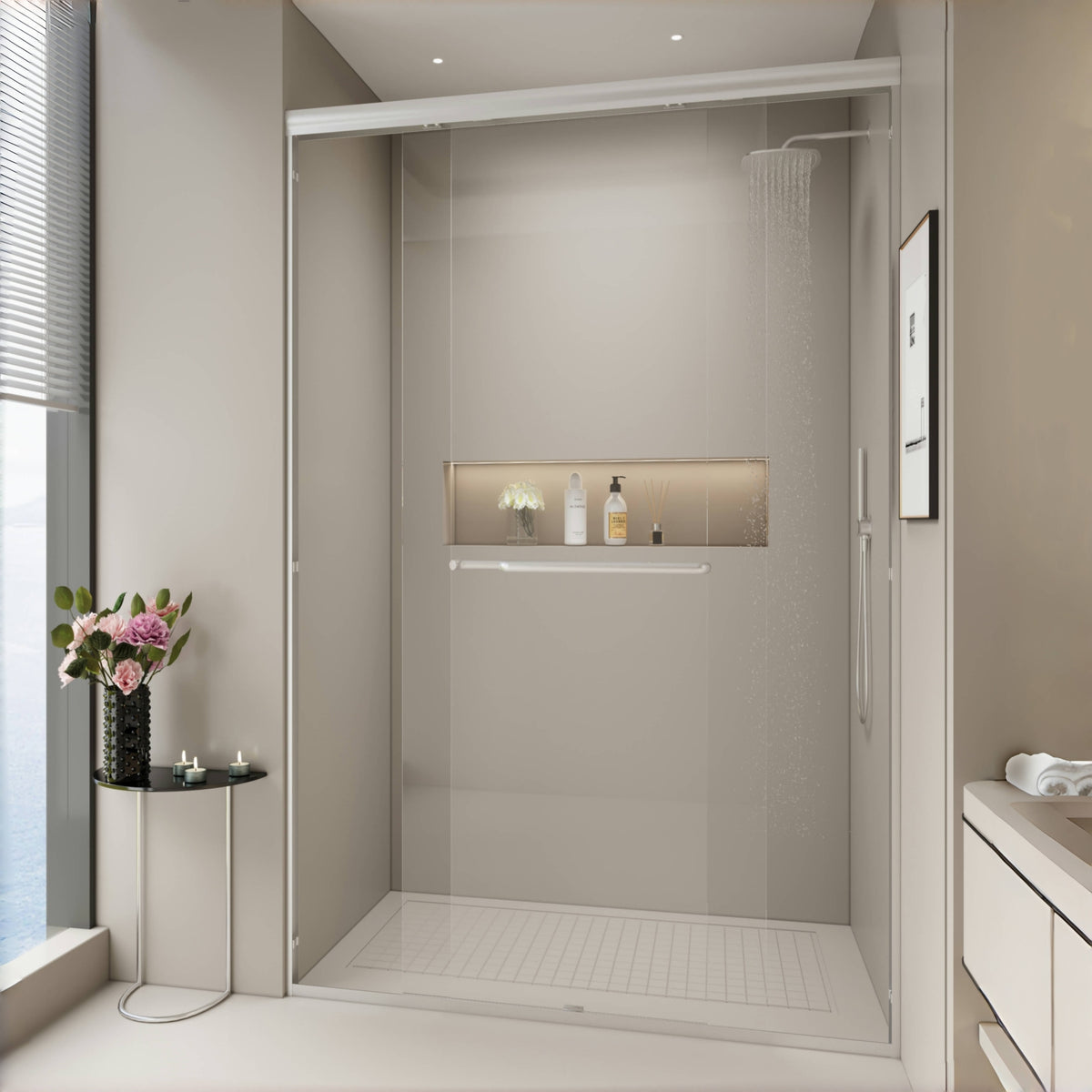 44-48 in. W x 72 in. H Double Sliding Shower Door, Semi-frameless Bypass Bathroom Sliding Door with 1/4' (6mm) Tempered Glass for Walk-in Shower, Brushed Nickel 24D03-48BNX