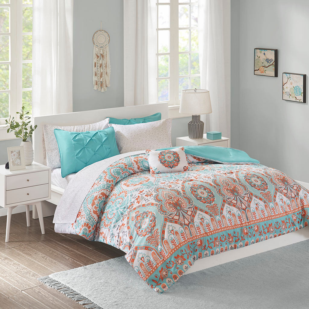 Queen Boho Comforter Set with Bed Sheets