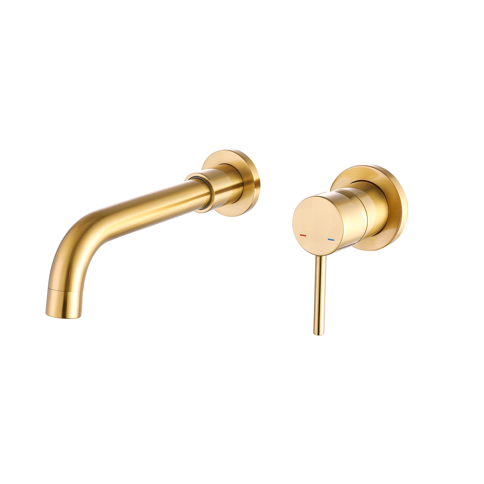 Wall Mount Faucet for Bathroom Sink or Bathtub, Single Handle 2 Holes Brass Rough-in Valve Included, Brushed Gold