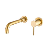 Wall Mount Faucet for Bathroom Sink or Bathtub, Single Handle 2 Holes Brass Rough-in Valve Included, Brushed Gold