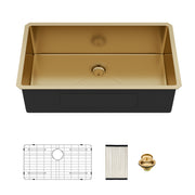 Gold Finish Undermount Stainless Steel Kitchen Sink 32' x 19' 16 Gauge Deep Single Bowl with Brushed Finish