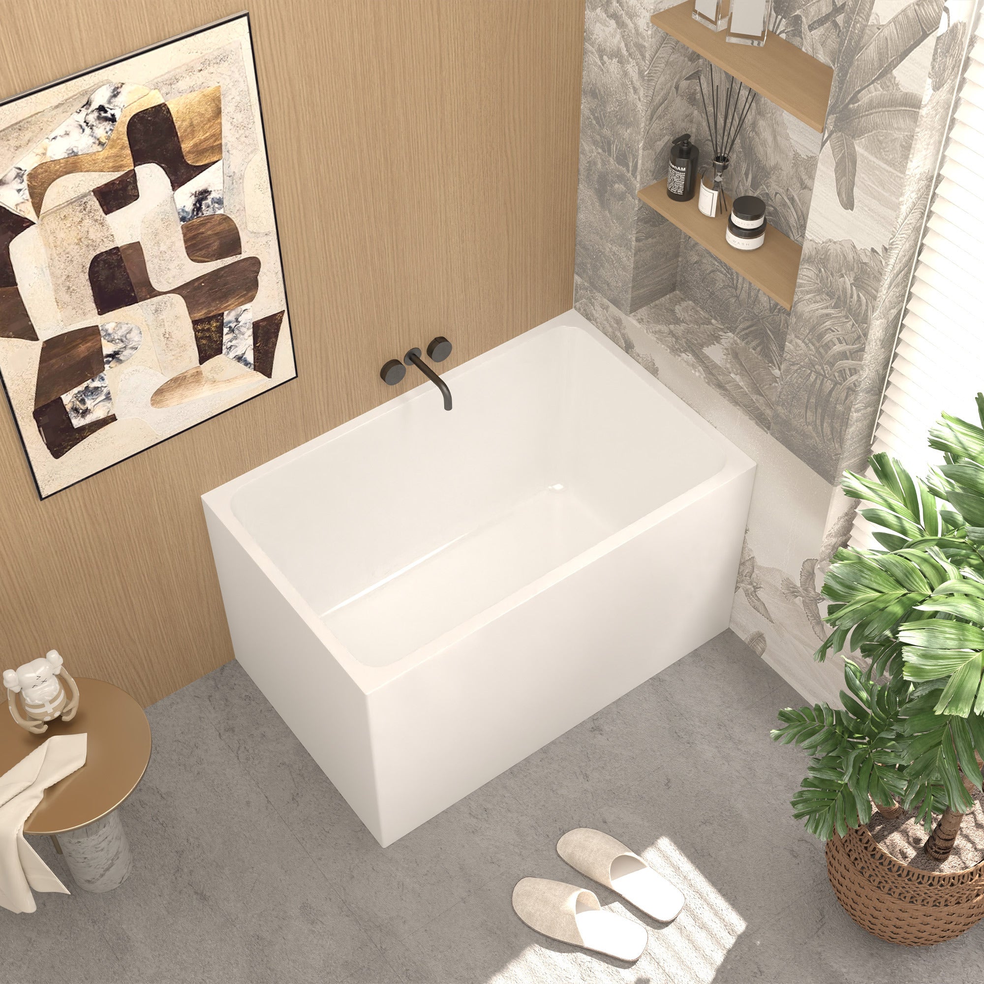 43'  Acrylic Freestanding Bathtub ,Spacious rectangle Shape, Gloss White Finish, Chrome Overflow & Pop-Up Drain CUPC Certificate