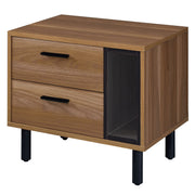 Brown Oak and Black 2-Drawer Nightstand