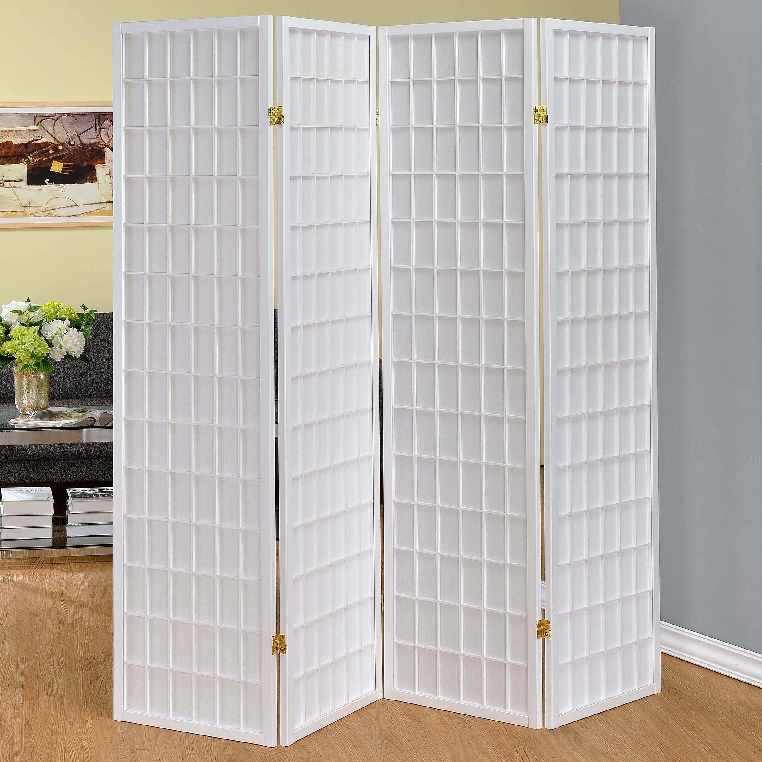 Sartre White 4-Panel Room Divider Folding Shoji Screen