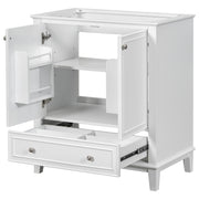 30' Bathroom Vanity without Sink, Base Only, Multi-functional Bathroom Cabinet with Doors and Drawer, Solid Frame and MDF Board, White