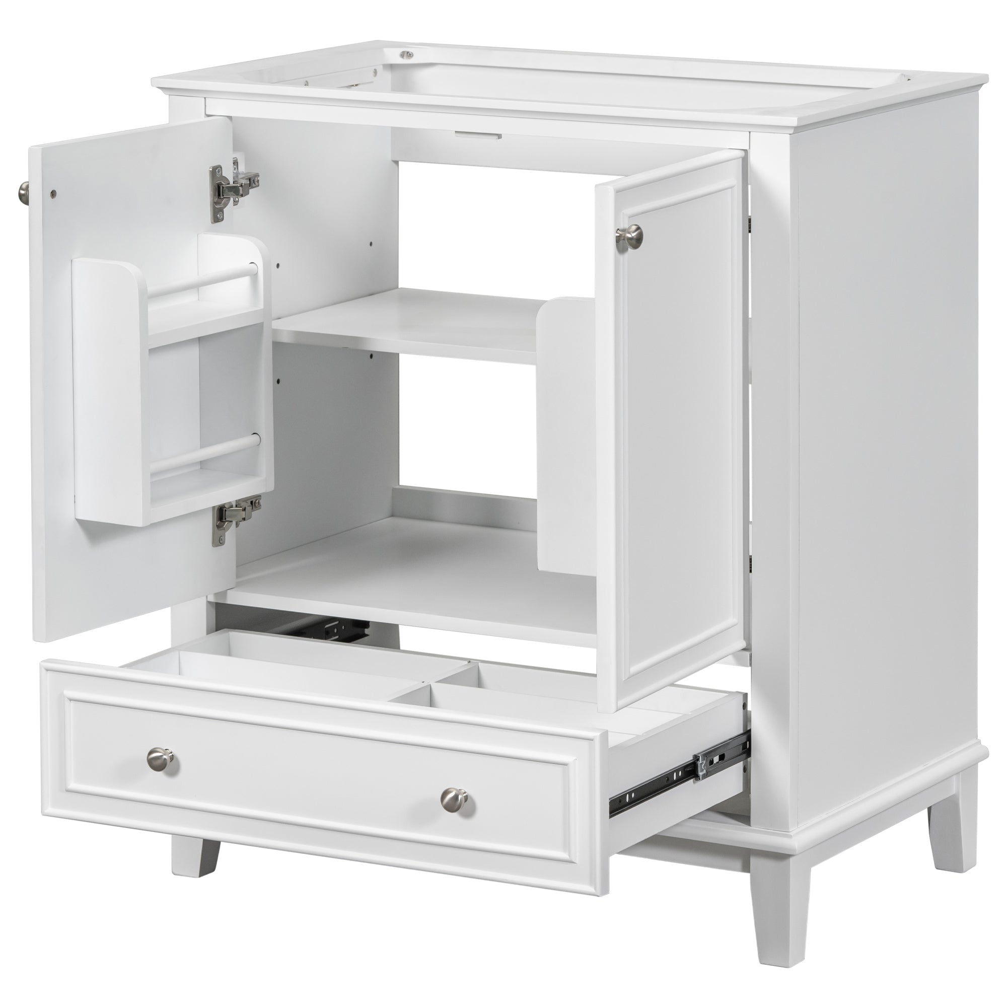 30' Bathroom Vanity without Sink, Base Only, Multi-functional Bathroom Cabinet with Doors and Drawer, Solid Frame and MDF Board, White