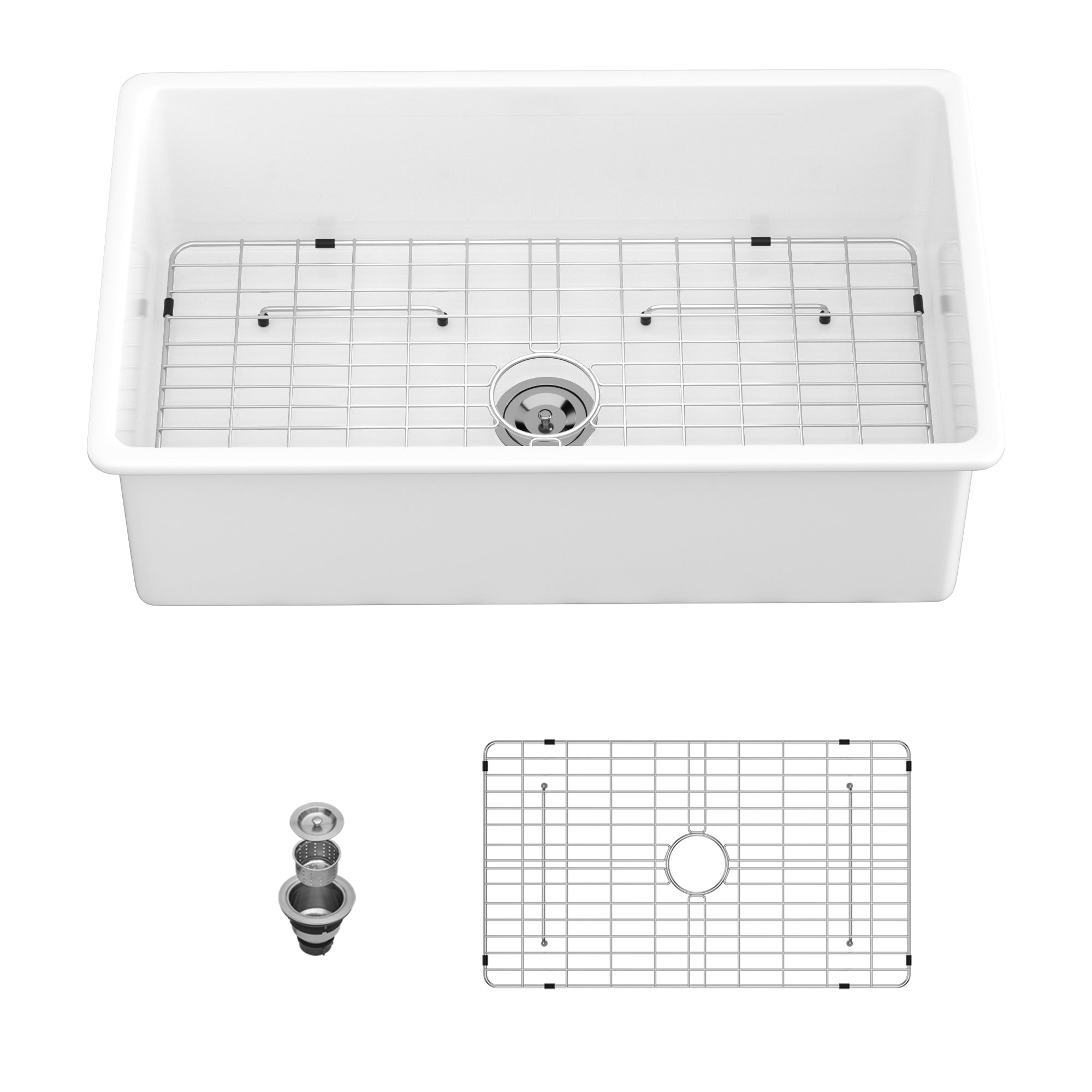 Elegant Ceramic 32' Undermount Single Bowl Kitchen Sink - Dual Mount White Deep Rectangular Basin