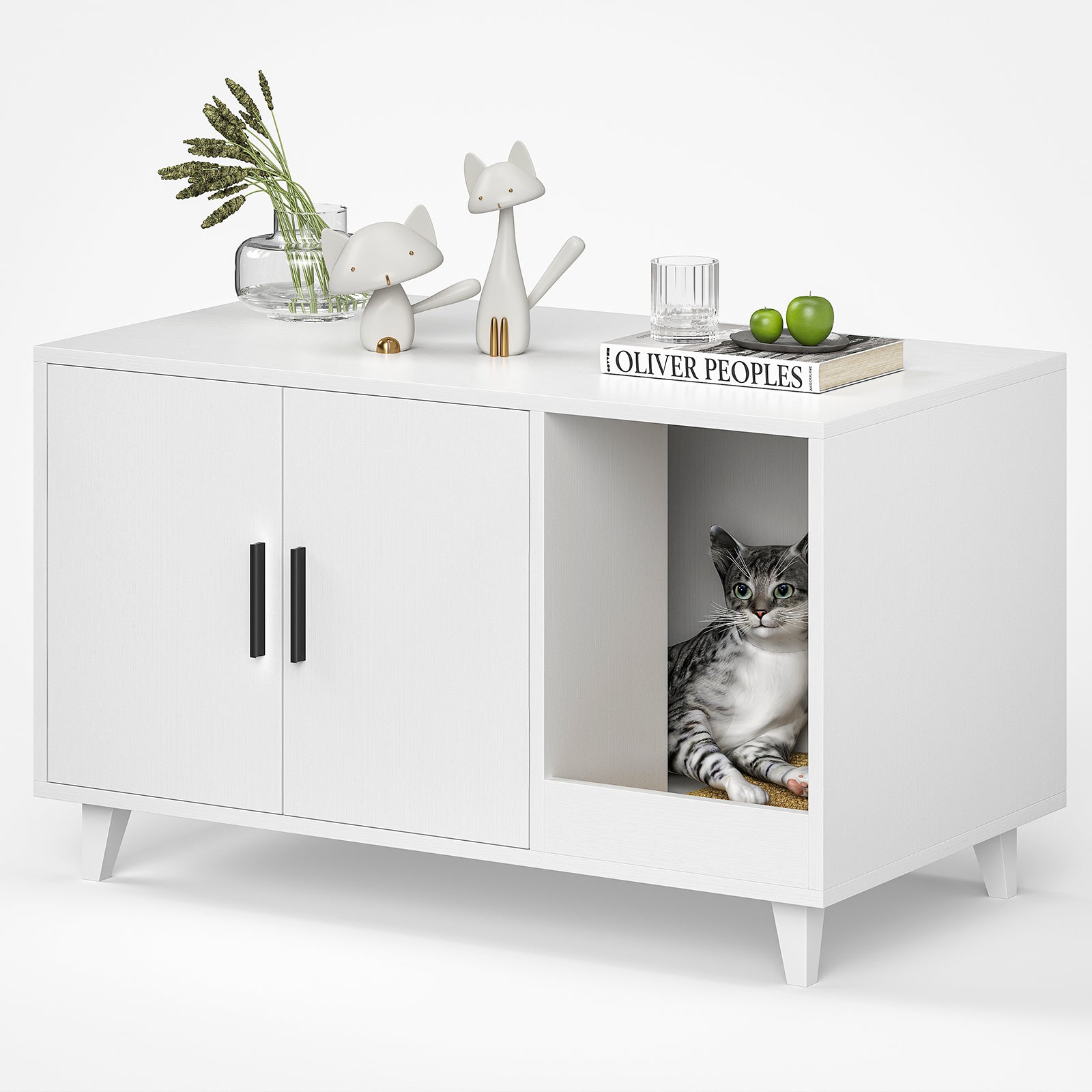 STARY Hidden Cat Litter Box Enclosure Furniture with Scratching Mat