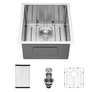 Stainless Steel Undermount Kitchen Sink 16 Gauge Single Bowl 15x17 Inches Brushed Nickel