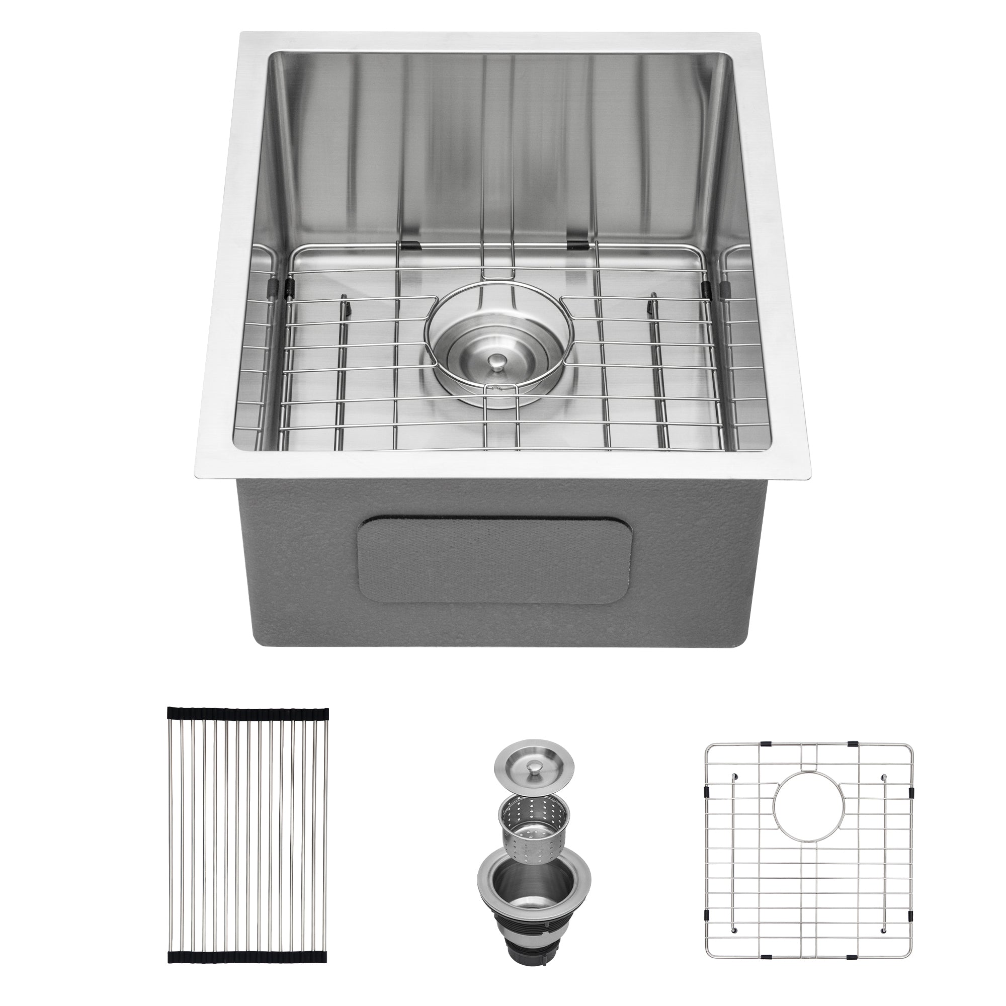 Stainless Steel Undermount Kitchen Sink 16 Gauge Single Bowl 15x17 Inches Brushed Nickel