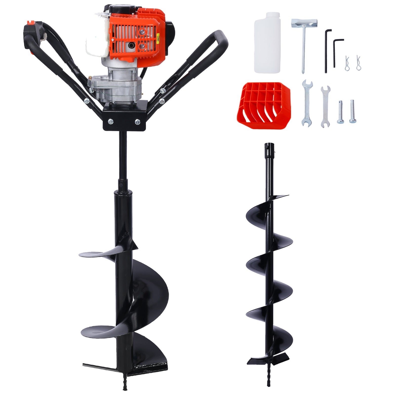 V-Type 52CC 2 Stroke Gas Post Hole Digger One Man Auger EPA Machine Plant Soil Digging Fence withHole Digger Replacement Auger Bits  L6'+L10' DRILL BITS