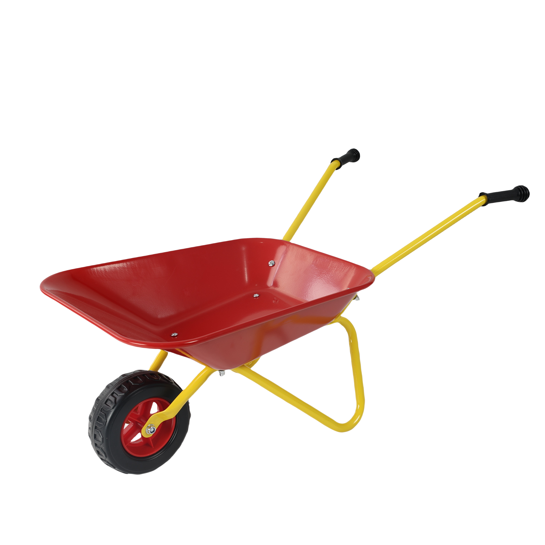 Children's metal wheelbarrow, children's heavy wheelbarrow, metal structure wheelbarrow, steel tray, can be used in gardens, loading leaves, soil, sand, etc. (red)