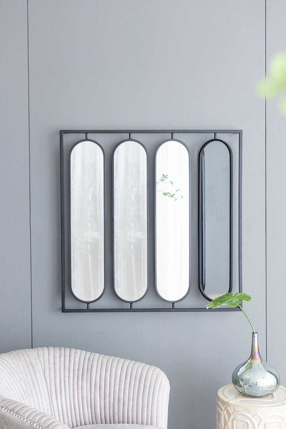 36' x 36' Large Four Oval Wall Mirror with Black Square Frame, Home Decor for Living Room, Bedroom, Entryway, Office