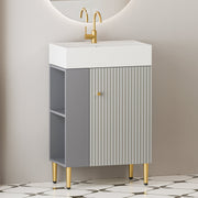 21.6' Open-shelving Bathroom Vanity with Ceramic Sink and Soft-Closing Door, Cloakroom Open Shelf Storage Cabinet on the Left Side, Assembly Required, Grey 24VB06-21MGL***CONTACT SELLER FOR STOCK***