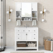 36'' Bathroom Vanity with Top Sink, Modern Mirror Cabinet with Towels Bar, Bathroom Storage Cabinet with 2 Soft Closing Doors and 6 Drawers, Single Sink Bathroom Vanity