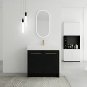 36 Inch Freestanding Bathroom Vanity with Resin Sink, With Soft Closing Door, KD-Package