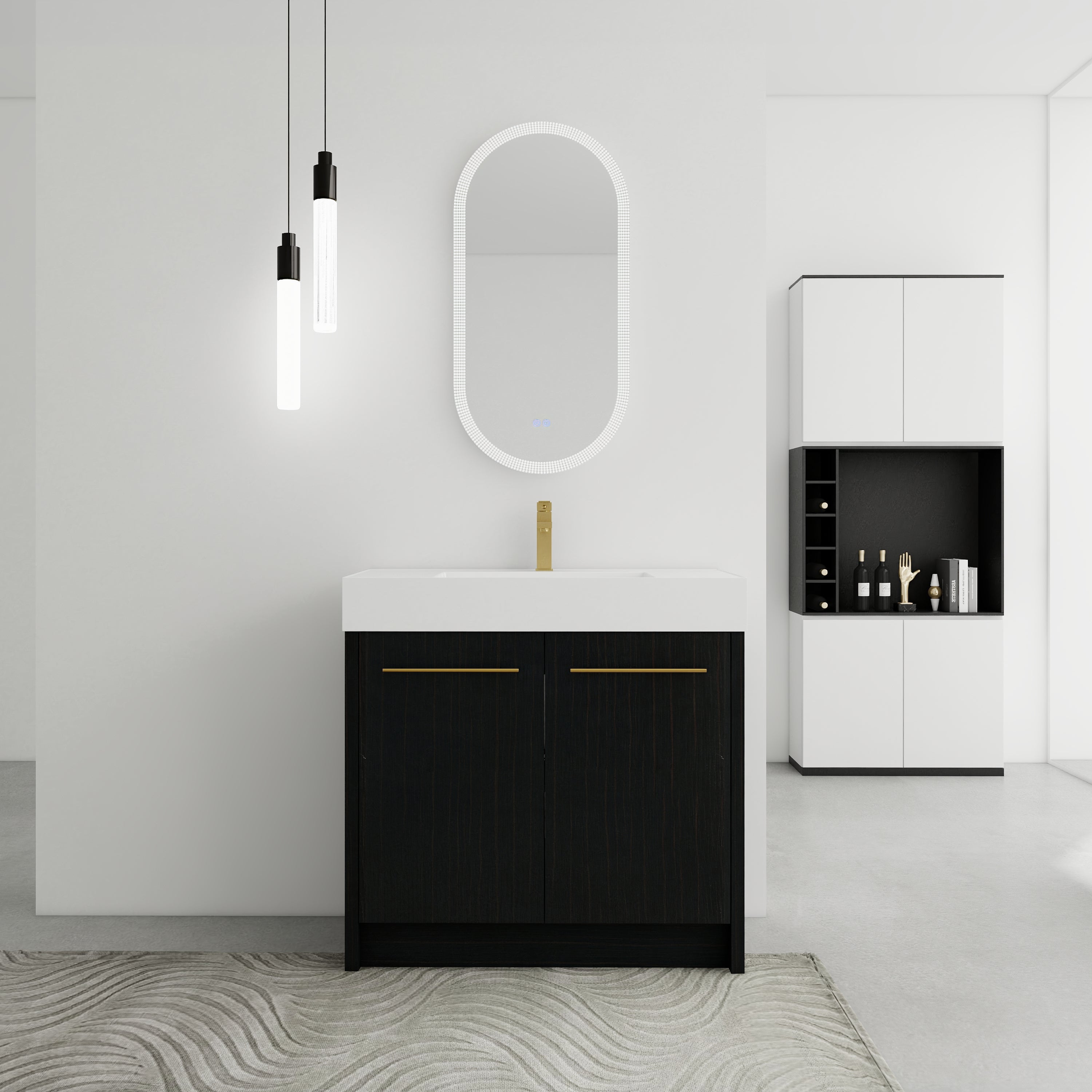 36 Inch Freestanding Bathroom Vanity with Resin Sink, With Soft Closing Door, KD-Package
